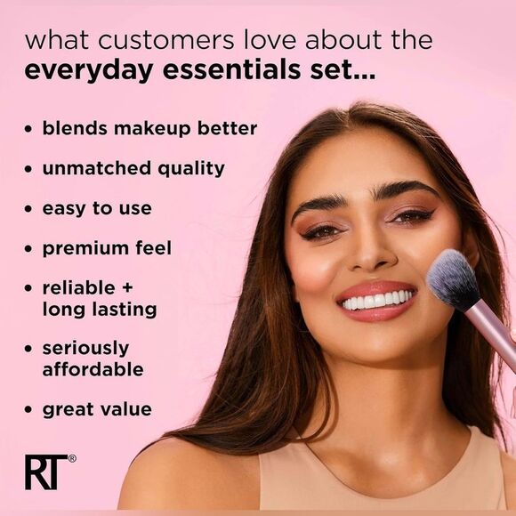 Real Techniques 5 Piece Everyday Essentials Makeup Brush Set, 4 Brushes & Sponge - Picture 5 of 5